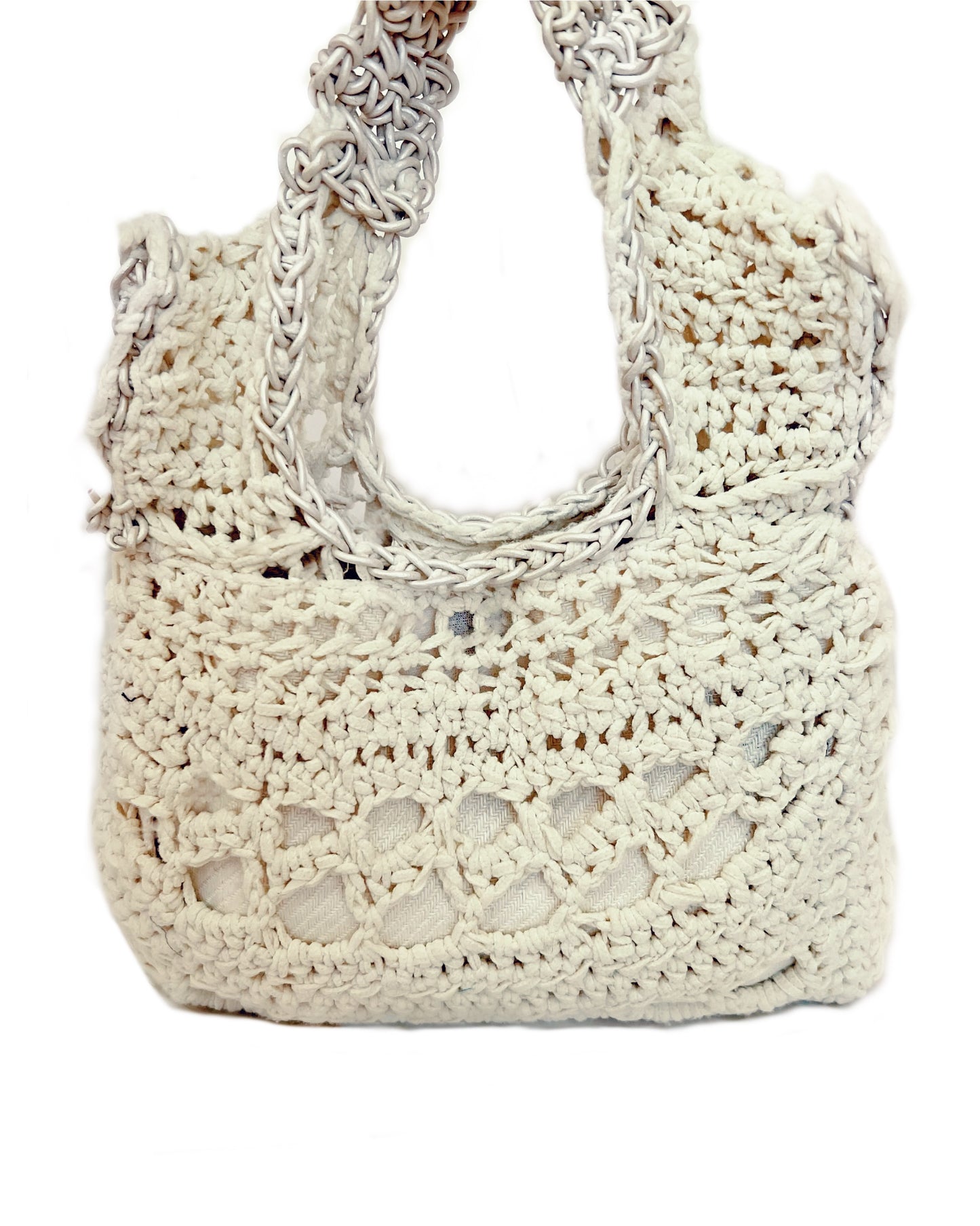 Ivory Suede and Pearl Leather Handbag