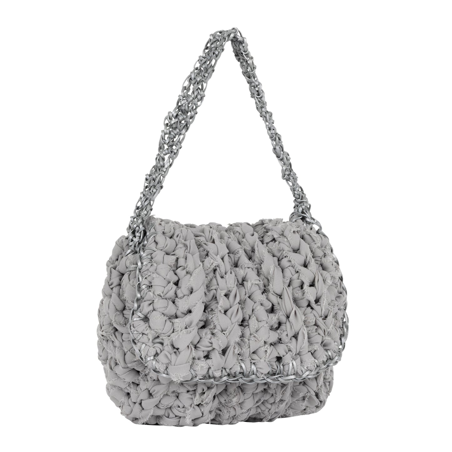 Soft Gray Linen and Leather Hobo Bag