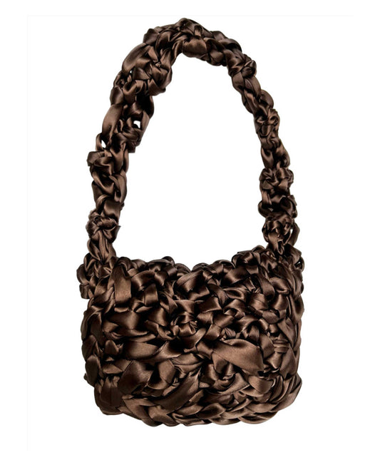 Mini Brown Satin Shoulder Bag