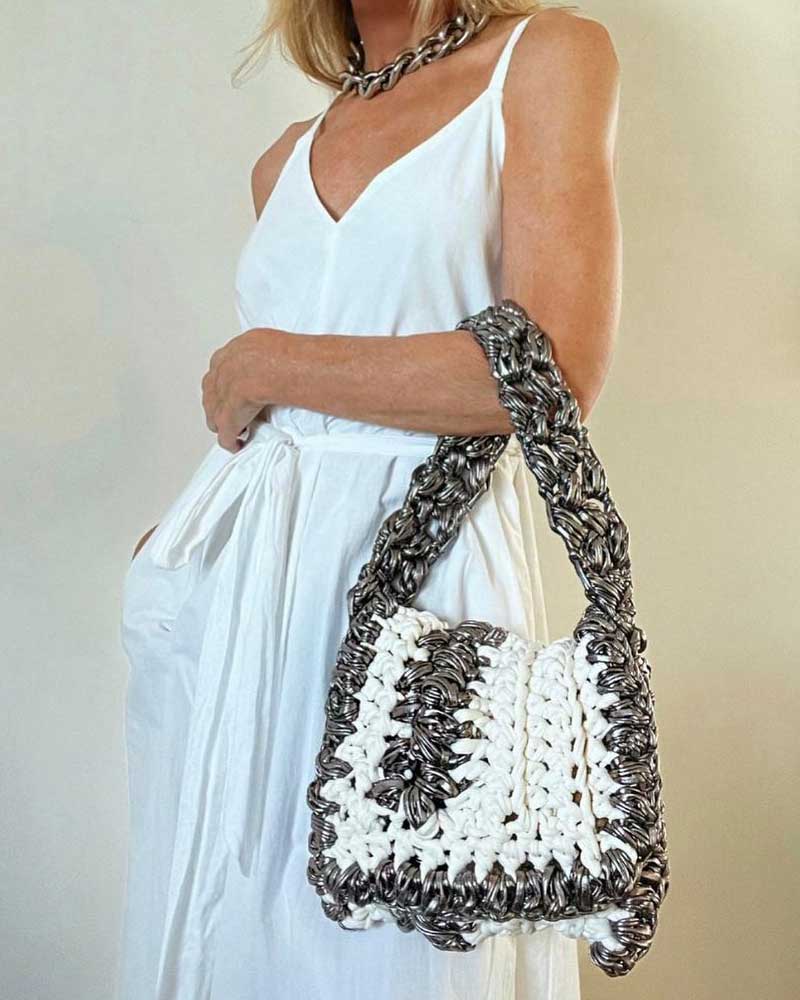 White and Pewter Hand or Shoulder Bag