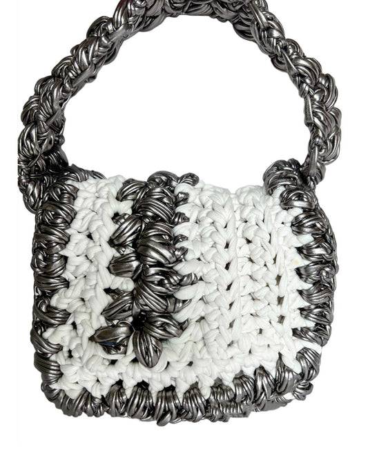 White and Pewter Hand or Shoulder Bag